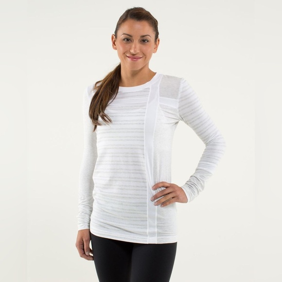 lululemon athletica Tops - Striped Long Sleeve Shirt asymmetrical gray white lululemon sm med athleisure